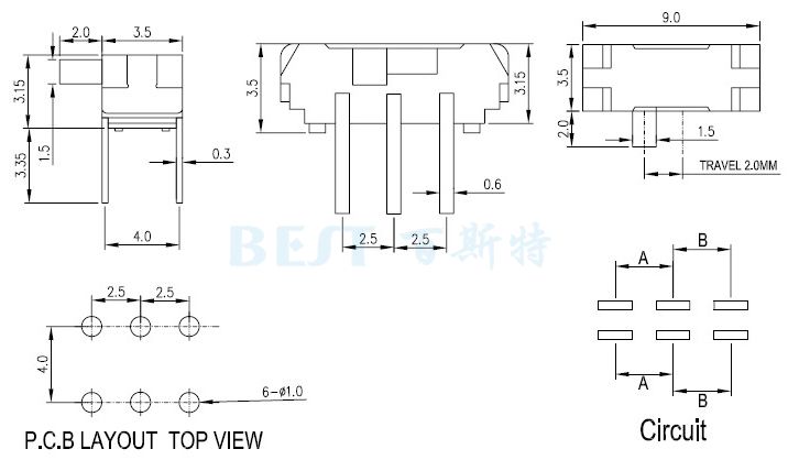 微型撥動(dòng)開(kāi)關(guān)MSK22D10參考圖紙