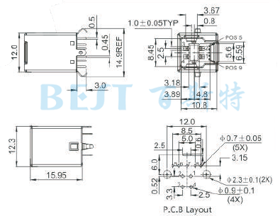 USB插座USB-B-01 3.0參考圖紙