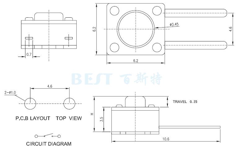 貼片輕觸開關(guān)6*6_TS-1109C_參考圖紙