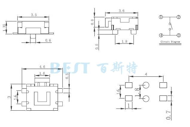 輕觸開關(guān)TS-1186E參考圖紙